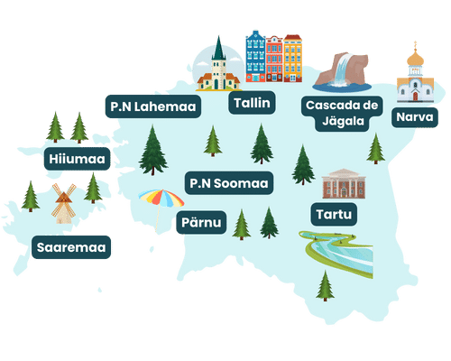 Ilustración de mapa turístico de Estonia.