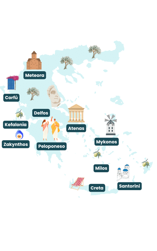 Ilustración de mapa turístico de Grecia.
