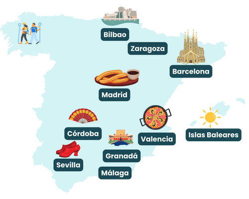 Ilustración de mapa turístico de España.