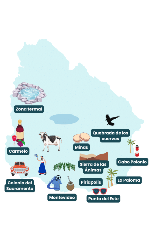 Ilustración de mapa turístico de Uruguay.