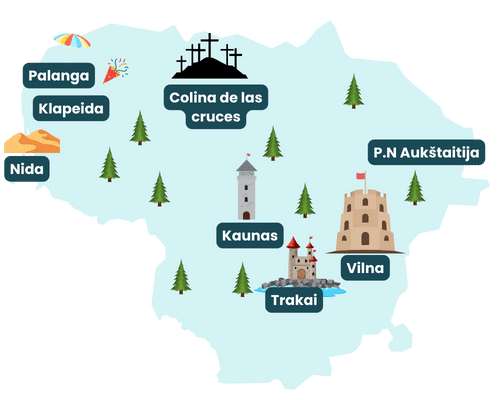 Ilustración de mapa turístico de Lituania.