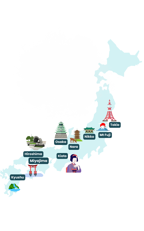 Ilustración de mapa turístico de Japon.